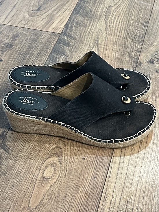 G.H. Bass & Co. Shoes - Bass Black Canvas Espadrille Wedge Sandals 2.5-3” Size 10